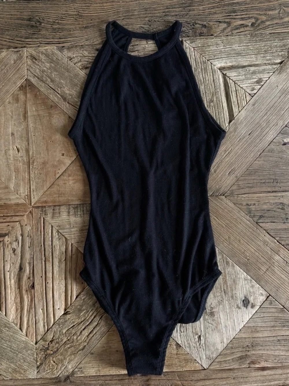 Black Ribbed Halter Kids One-Piece Swimsuit